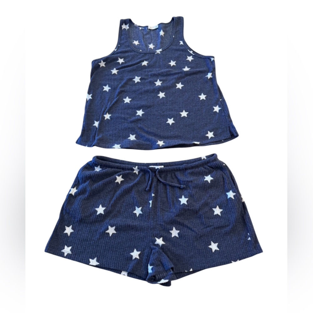 Socialite Blue and White Star Print Pajama Set Size XL Shorts & Sleeveless Top - Picture 13 of 16
